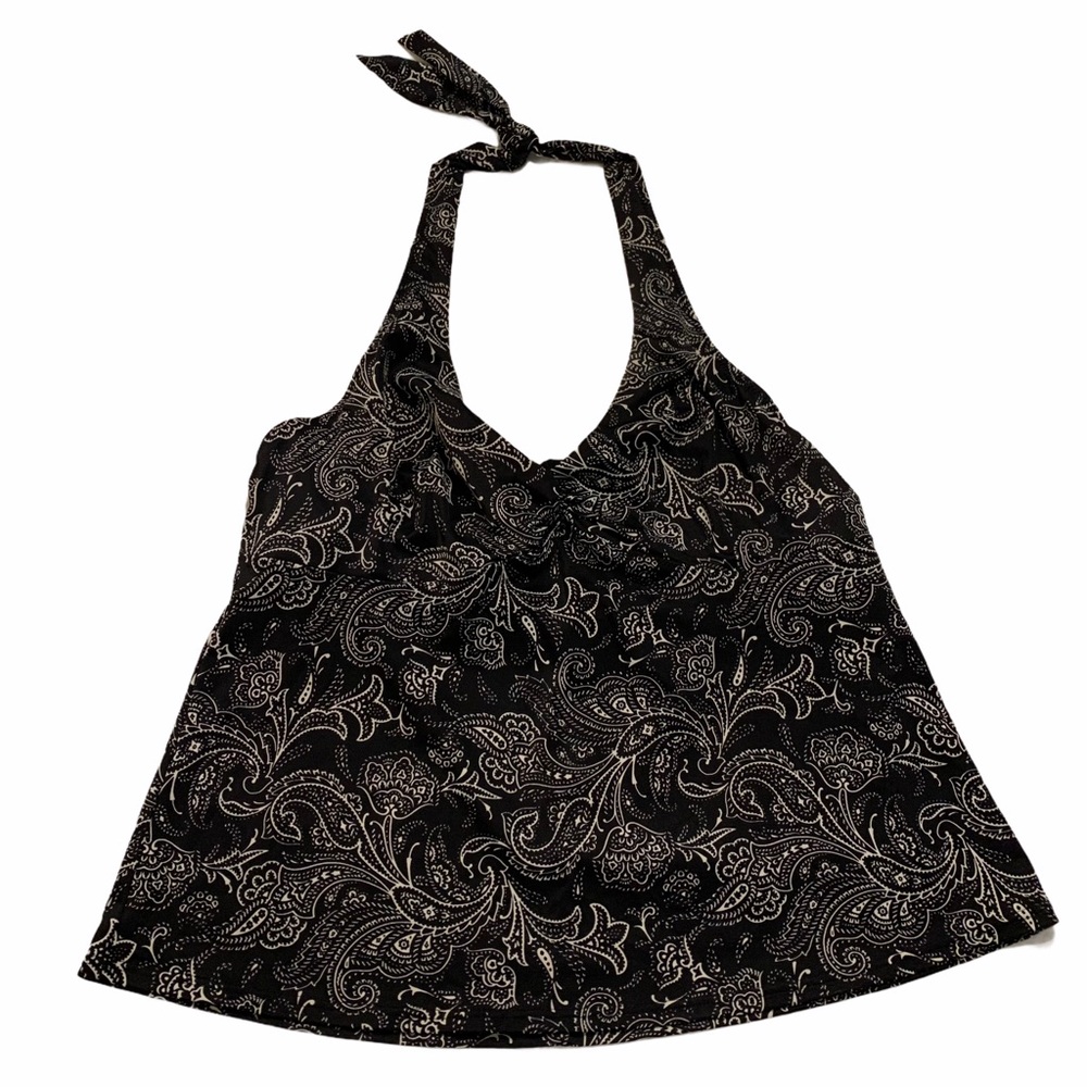 Lands End tankini top, paisley halter swimsuit 16C